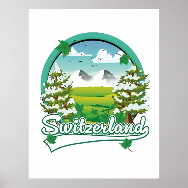Poster logotipo viagem retrô da suiça (Frente)