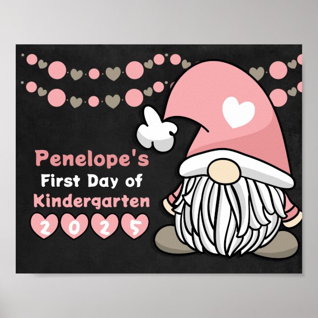 Poster Loiro Pink Gnome Primeiro Dia Escola Quadro de Giz (Frente)