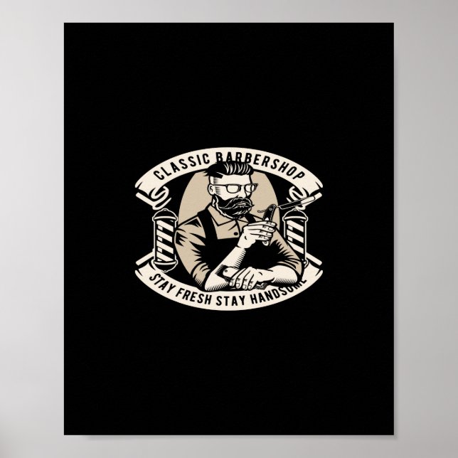 Poster loja de barbearia clássica fique fresco fique boni (Frente)