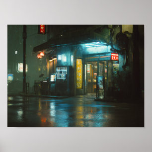 Poster Loja de Canto Japonesa Neon Chuvosa
