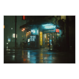 Pôster Loja de Canto Japonesa Neon Chuvosa