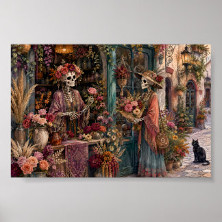Poster Loja de Flores Esqueleto Gótico Florista Whimsigot