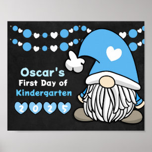 Poster Loja de Gnomo Azul Fofo Primeiro Dia de Aula Quadr