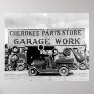 Pôster Loja de Peças Cherokee, 1936. Foto Antiga