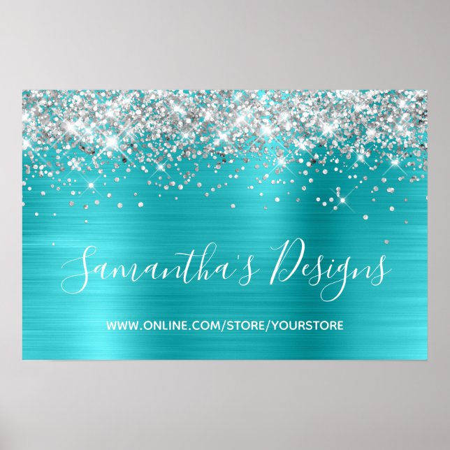 Poster Loja Online Azul Turquoise Silver Glitter (Frente)