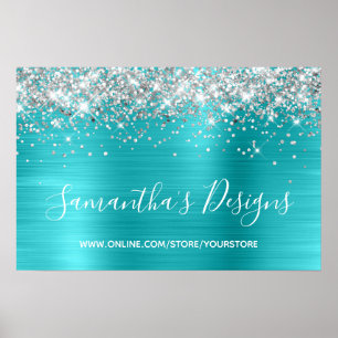 Poster Loja Online Turquesa Azul Brilho Prata