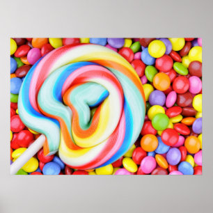 Poster Lollipop Striped E Smarties Multicoloridos