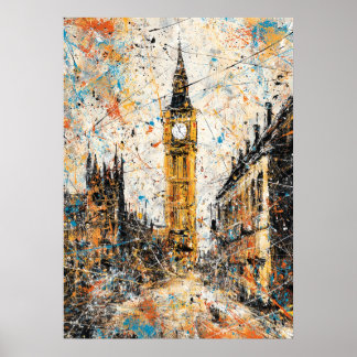 Poster London Big Ben Abstract Drip Painting
