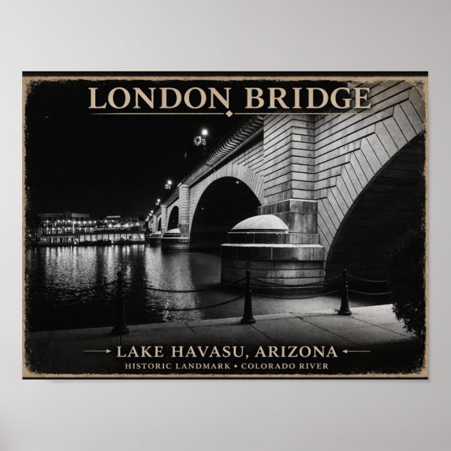 Poster London Bridge Preto e Branco Noturno (Frente)