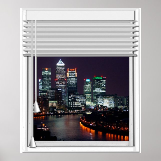 Pôster London City View Fake Window Com Cegos (Frente)