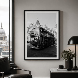 Poster London Double Decker Bus Black and White