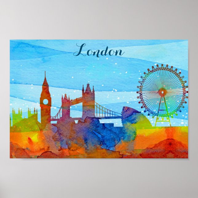 Poster London England City Skyline Watercolor (Frente)