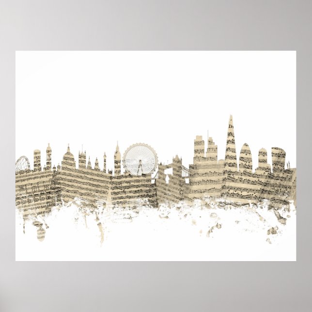 Pôster London England Skyline Sheet Music Cityscape (Frente)