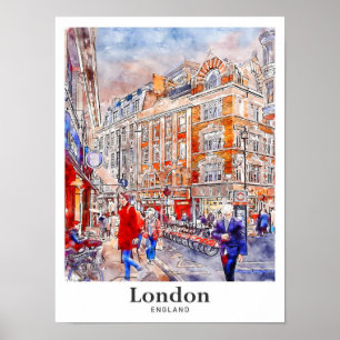 Poster London England Viagem Watercolor Hand Drawn