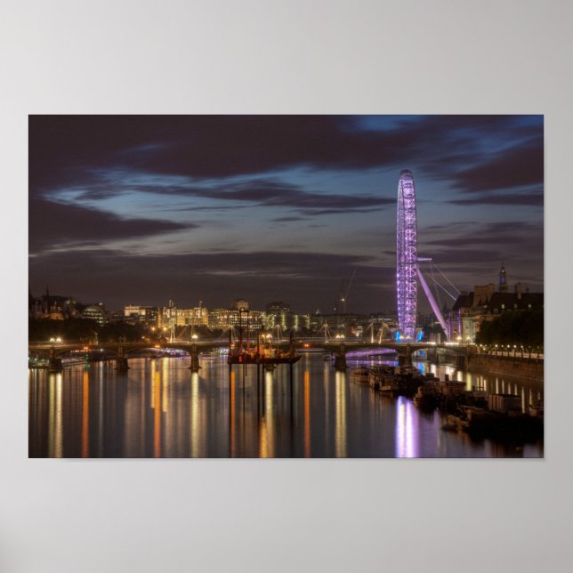 Poster London Eye and River Thames at night (Frente)