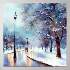 Poster London-Hyde Park no inverno (A), Watercolor