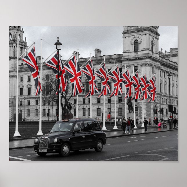 Poster London Scene UK Grey & Red (Frente)