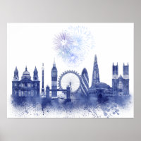 London Skyline - Watercolor Blue