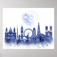 London Skyline - Watercolor Blue