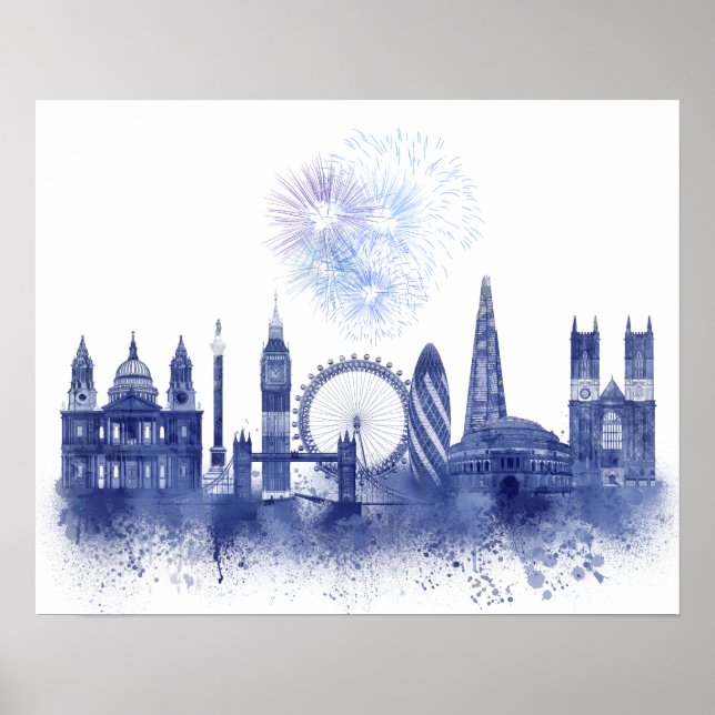 Poster London Skyline - Watercolor Blue (Frente)