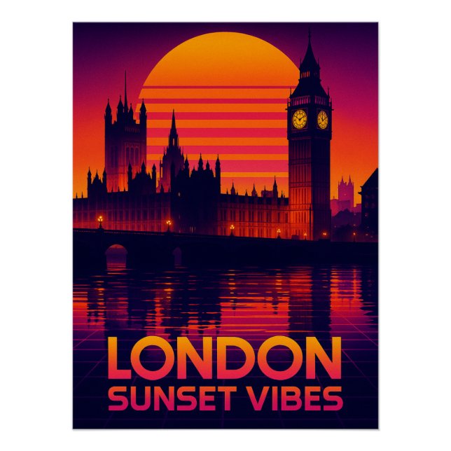 Pôster London Sunset Vibes Retro Viagem (Frente)