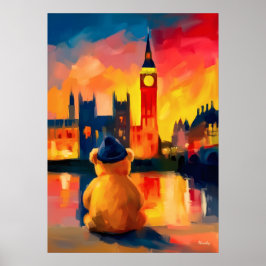 Poster London Teddy Beanie Sunset Thames Reflection