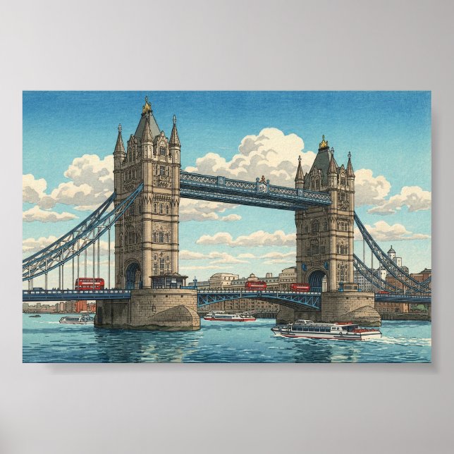 Poster London Tower Bridge Japanese Woodblock Print (Frente)