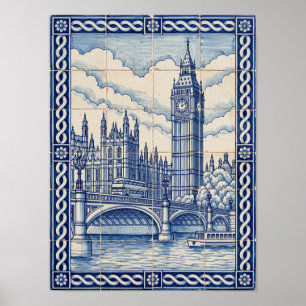 Poster Londres Big Ben Azul Arte Azulejo Português