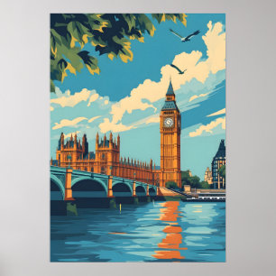 Poster Londres Big Ben Inglaterra Arte de Viagem Vintage
