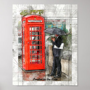 Poster Londres chovendo como o habitual Lápis desenhado