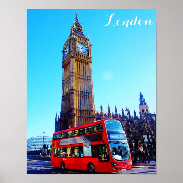 Poster Londres Inglaterra Big Ben Red Bus (Frente)