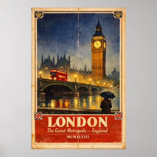 Poster Londres Inglaterra Cartaz de Viagem Vintage – Arte