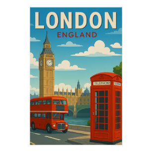 Pôster Londres Inglaterra Cartaz de Viagem Vintage – Big