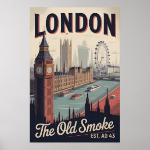 Poster Londres Inglaterra Paisagem Urbana Retrô Viagem