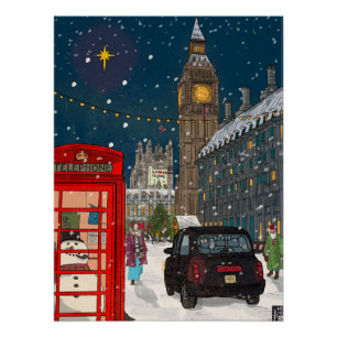 Pôster Londres Noite de Natal Cityscape com inspiração re