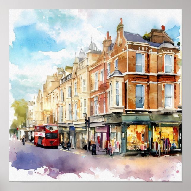 Poster Londres- Notting Hill (B), Watercolor (Frente)