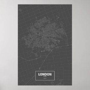 Pôster Londres, Ontário (branco no preto)