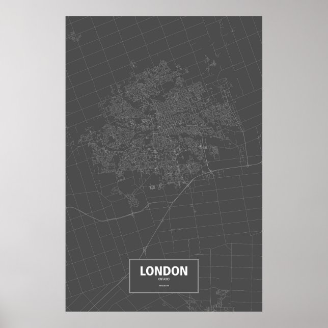 Pôster Londres, Ontário (branco no preto) (Frente)