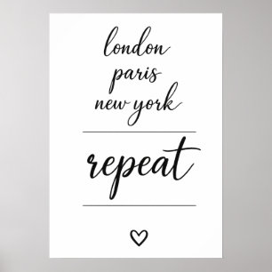 Poster Londres Paris Nova York Repetir Cidade Viagem