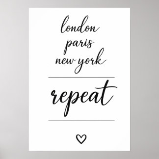 Poster Londres Paris Nova York Repetir Cidade Viagem 