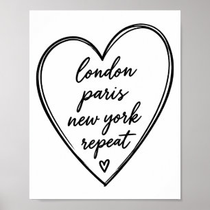 Poster Londres Paris Nova York Repetir Coração Quadro Rot