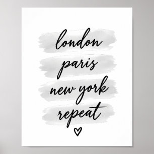 Poster Londres Paris Nova York Repetir Roteiro Pincelada