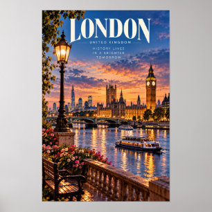 Poster Londres Reino Unido Big Ben Pôr do Sol Cartaz de V