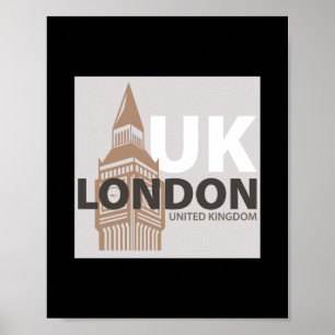 Poster Londres Reino Unido Big Ben Tipografia Minimalista