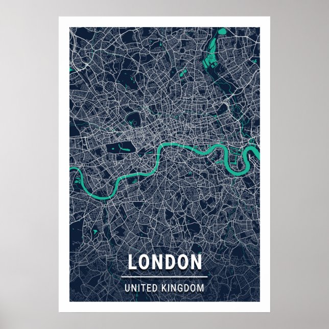 Poster Londres - Reino Unido Blue Dark City Map (Frente)