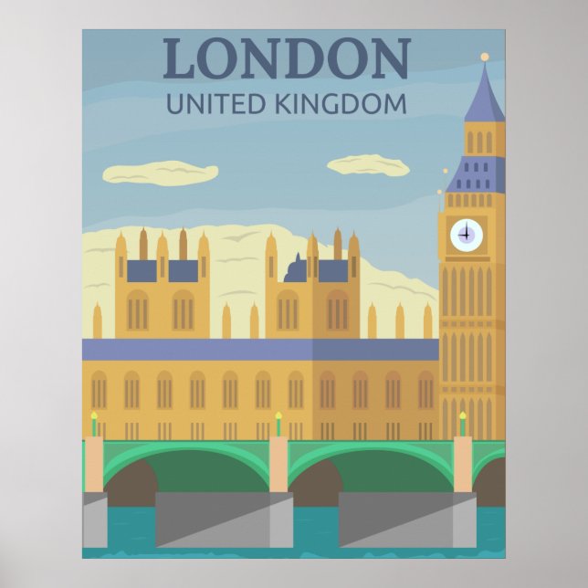 Poster Londres, Reino Unido Vintage Retro Viagem (Frente)