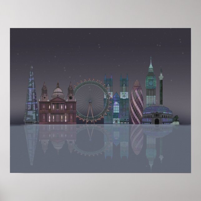 Poster Londres Skyline Night Refletions (Frente)