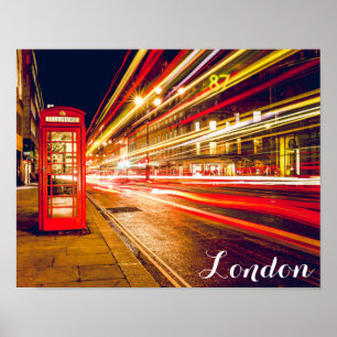 Poster Londres Telefone: Booth Bus City Street na noite