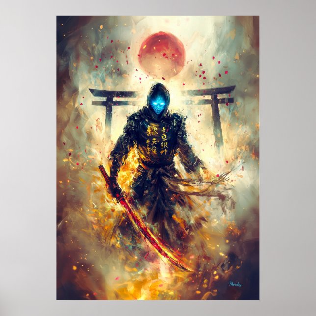 Poster Lone Ghost Ronin – Samurai Espectral Fogo & Sombra (Frente)