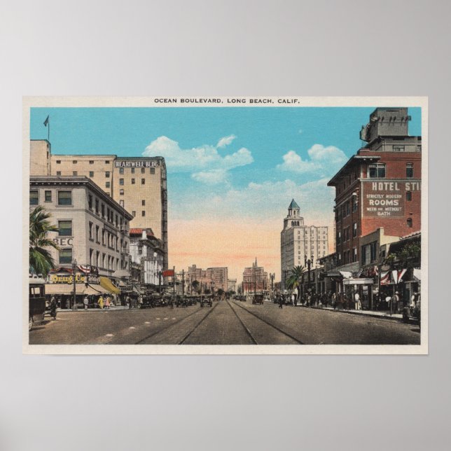 Pôster Long Beach, CA - Ocean Boulevard View (Frente)